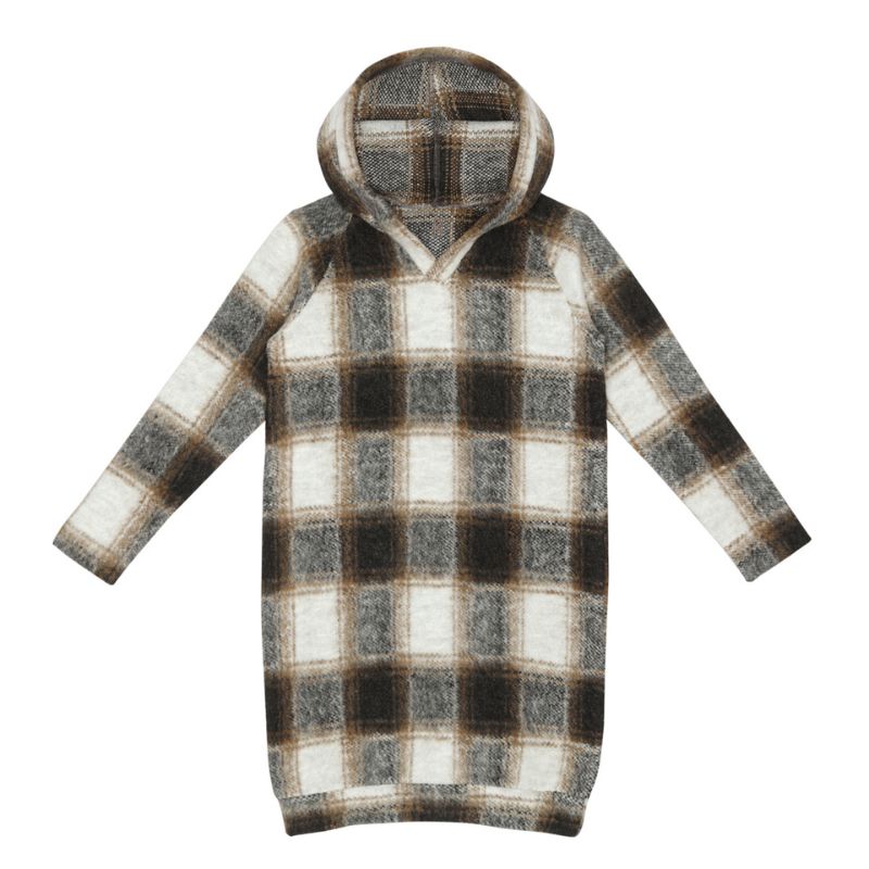 Little Hedonist Hooded Sweat Dress Rudi Flanel Jaqcuard | Kinder Flanellkleid
