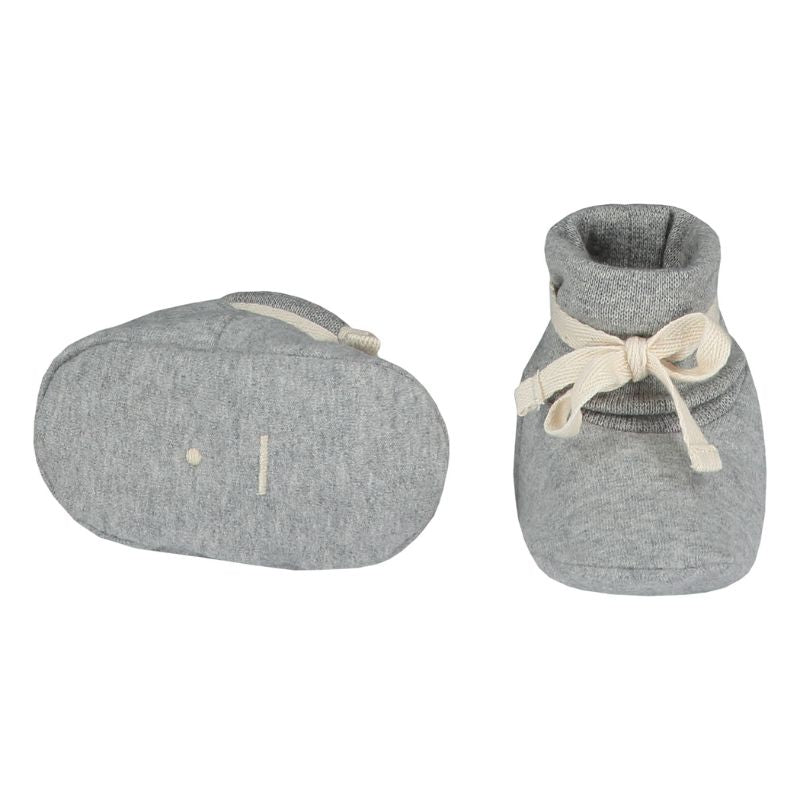 Gray Label Baby Ribbed Booties | Baby Schühchen mit Zugband Ansicht Logo Stickerei grey melange