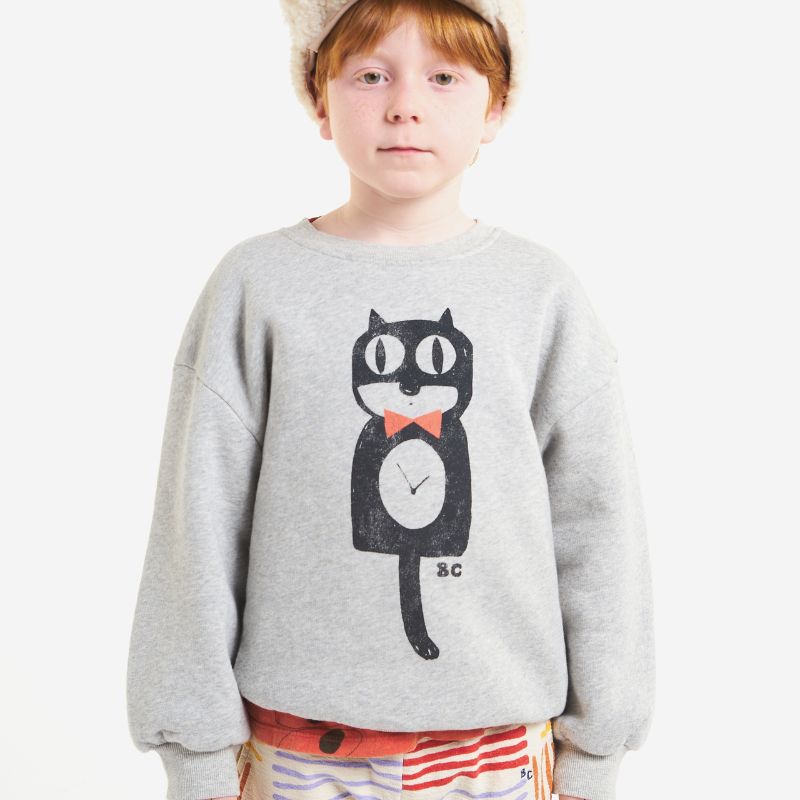 Bobo choses Cat O'Clock Grey Melange Sweatshirt | Kinder Sweater