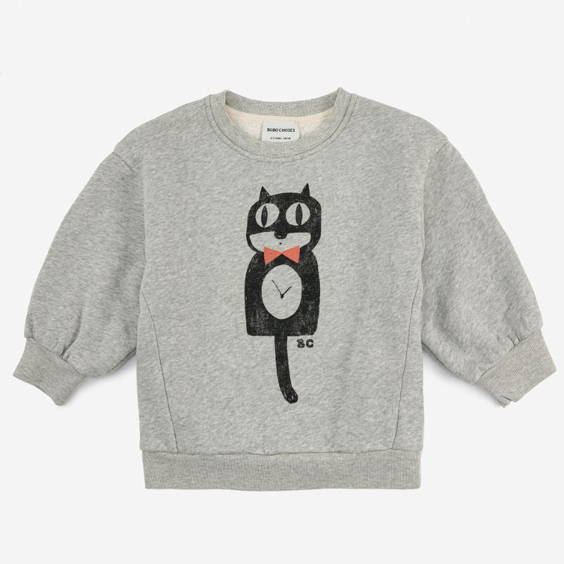 Bobo choses Cat O'Clock Grey Melange Sweatshirt | Kinder Sweater