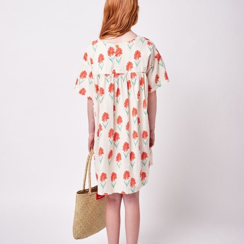 Mädchen in Bobo choses petunia all over woven dress | Bio Mädchen Kleid von hinten